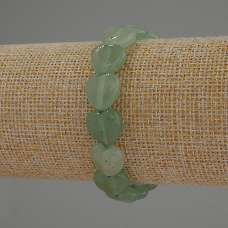 Heart-Shaped Nephrite Bracelet, 12 mm Diameter, 18 cm Length, Stretch