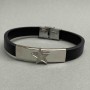 Black bracelet with a clasp and metal inlays, length 21 cm+