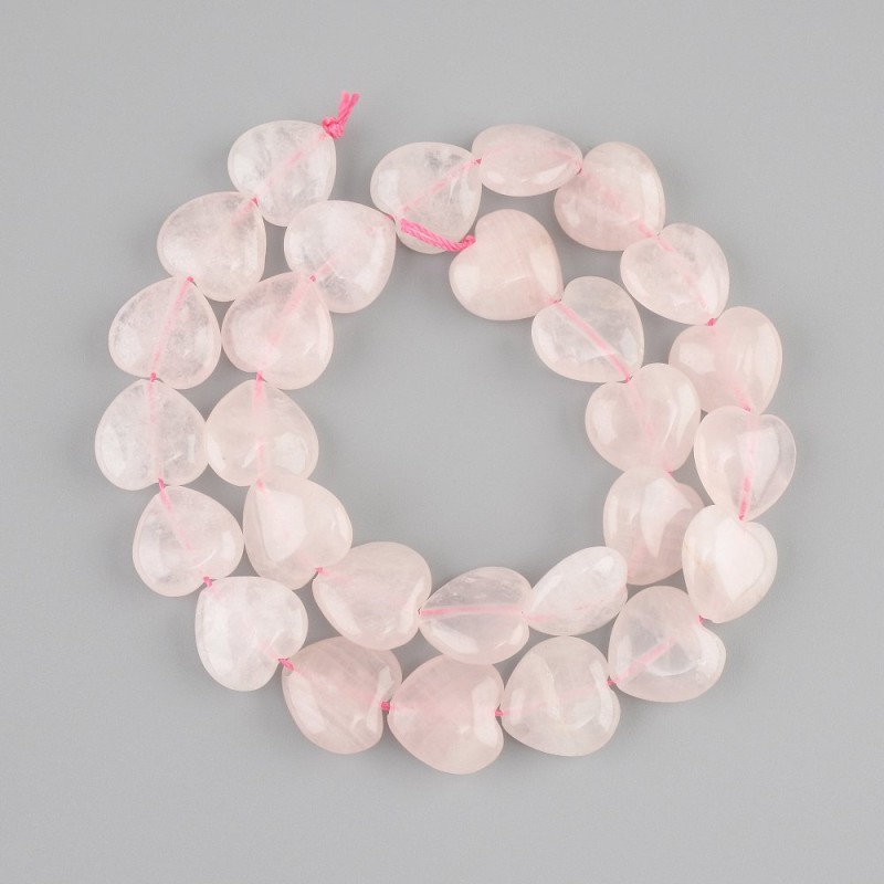Pink Quartz Heart Beads, 14×14 mm, Length approx. 35 cm