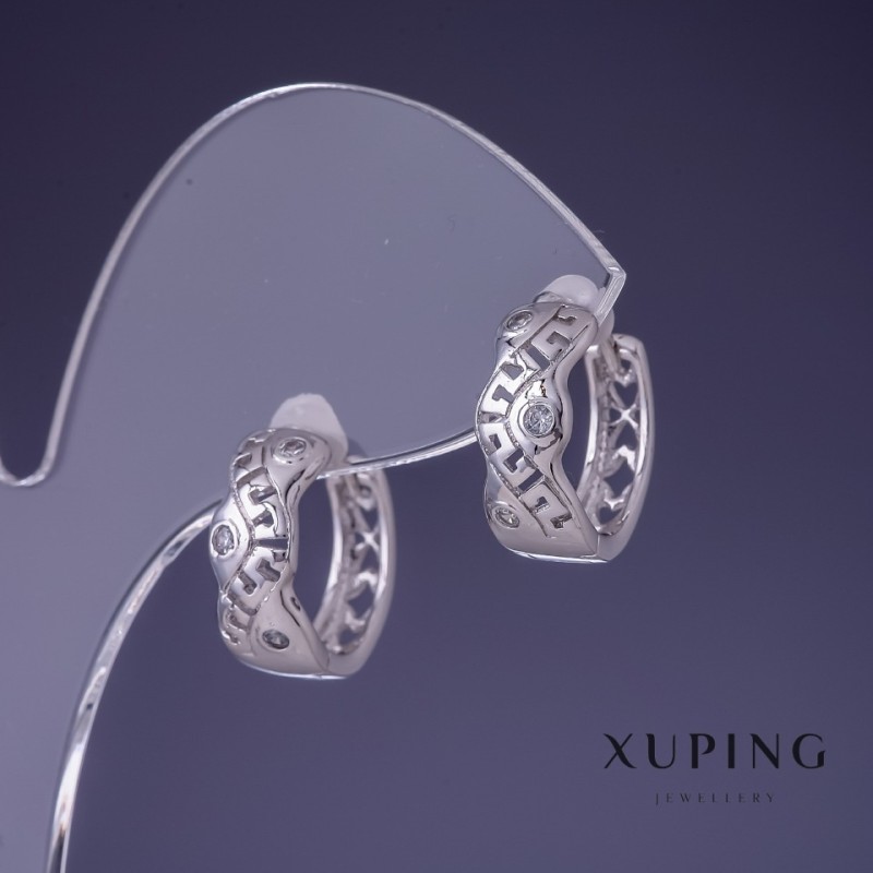 Сережки Xuping 15х6мм родій з білими кристалами