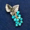 Brooch with Variscite Stone 'Branch with Berries', Gold-Tone Metal, 60x35 mm