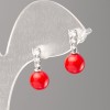 Xuping Earrings with Red 'Majorca' Pearls and White Crystals, 8 mm Diameter 'Rhodium'